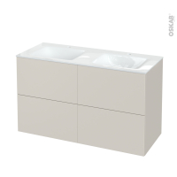 Meuble de salle de bains - Plan double vasque VALA - HELIA Beige - 4 tiroirs - Côtés décors - L120,5 x H71,2 x P50,5 cm