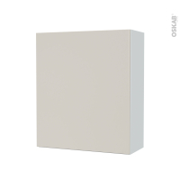 Armoire de salle de bains - Rangement haut - HELIA Beige - 1 porte - Côtés blancs - L60 x H70 x P27 cm
