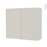 Armoire de salle de bains - Rangement haut - HELIA Beige - 2 portes - Côtés blancs - L80 x H70 x P27 cm
