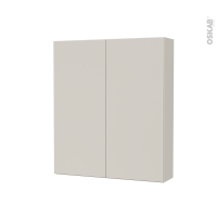 Armoire de toilette - Rangement haut - HELIA Beige - 2 portes - Côtés décors - L60 x H70 x P17 cm