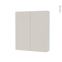 Armoire de toilette - Rangement haut - HELIA Beige - 2 portes - Côtés blancs - L60 x H70 x P17 cm