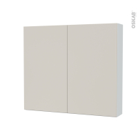 Armoire de toilette - Rangement haut - HELIA Beige - 2 portes - Côtés blancs - L80 x H70 x P17 cm