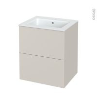 Meuble de salle de bains - Plan vasque NAJA - HELIA Beige - 2 tiroirs - Côtés décors - L60,5 x H71,5 x P50,5 cm