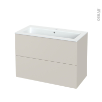 Meuble de salle de bains - Plan vasque NAJA - HELIA Beige - 2 tiroirs - Côtés décors - L100,5 x H71,5 x P50,5 cm