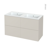 Meuble de salle de bains - Plan double vasque NAJA - HELIA Beige - 4 tiroirs - Côtés décors - L120,5 x H71,5 x P50,5 cm