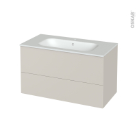 Meuble de salle de bains - Plan vasque NEMA - HELIA Beige - 2 tiroirs - Côtés décors - L100,5 x H58,5 x P50,6 cm
