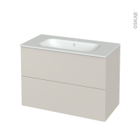 Meuble de salle de bains - Plan vasque NEMA - HELIA Beige - 2 tiroirs - Côtés décors - L100,5 x H71,5 x P50,6 cm
