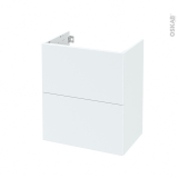 Meuble de salle de bains - Sous vasque - HELIA Blanc - 2 tiroirs - Côtés décors - L60 x H70 x P40 cm