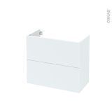 Meuble de salle de bains - Sous vasque - HELIA Blanc - 2 tiroirs - Côtés décors - L80 x H70 x P40 cm