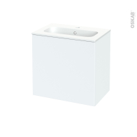 Meuble de salle de bains - Plan vasque REZO - HELIA Blanc - 1 porte - Côtés décors - L60,5 x H58,5 x P40,5 cm