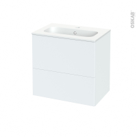 Meuble de salle de bains - Plan vasque REZO - HELIA Blanc - 2 tiroirs - Côtés décors - L60,5 x H58,5 x P40,5 cm