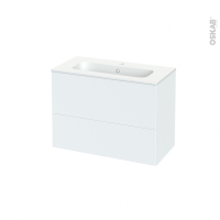 Meuble de salle de bains - Plan vasque REZO - HELIA Blanc - 2 tiroirs - Côtés décors - L80.5 x H58.5 x P40.5 cm