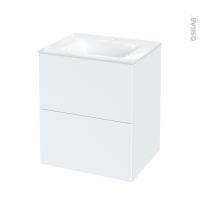 Meuble de salle de bains - Plan vasque VALA - HELIA Blanc - 2 tiroirs - Côtés décors - L60,5 x H71,2 x P50,5 cm