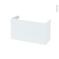 Meuble de salle de bains - Sous vasque - HELIA Blanc - 2 tiroirs - Côtés décors - L100 x H57 x P40 cm