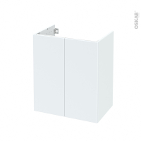 Meuble de salle de bains - Sous vasque - HELIA Blanc - 2 portes - Côtés décors - L60 x H70 x P40 cm