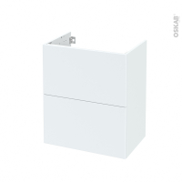 Meuble de salle de bains - Sous vasque - HELIA Blanc - 2 tiroirs - Côtés décors - L60 x H70 x P40 cm