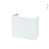 Meuble de salle de bains - Sous vasque - HELIA Blanc - 2 portes - Côtés décors - L80 x H70 x P40 cm