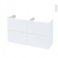 Meuble de salle de bains - Sous vasque double - HELIA Blanc - 4 tiroirs - Côtés décors - L120 x H70 x P40 cm
