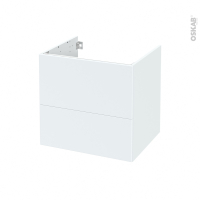 Meuble de salle de bains - Sous vasque - HELIA Blanc - 2 tiroirs - Côtés décors - L60 x H57 x P50 cm