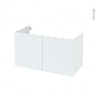 Meuble de salle de bains - Sous vasque - HELIA Blanc - 2 portes - Côtés décors - L100 x H57 x P50 cm