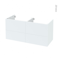 Meuble de salle de bains - Sous vasque double - HELIA Blanc - 4 tiroirs - Côtés décors - L120 x H57 x P50 cm