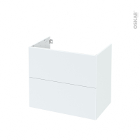 Meuble de salle de bains - Sous vasque - HELIA Blanc - 2 tiroirs - Côtés décors - L80 x H70 x P50 cm