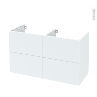 Meuble de salle de bains - Sous vasque double - HELIA Blanc - 4 tiroirs - Côtés décors - L120 x H70 x P50 cm