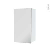 Armoire de salle de bains - Rangement haut - HELIA Blanc - 1 porte miroir - Côtés décors - L40 x H70 x P27 cm