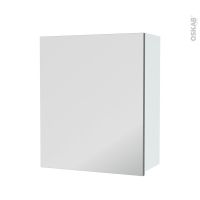 Armoire de salle de bains - Rangement haut - HELIA Blanc - 1 porte miroir - Côtés décors - L60 x H70 x P27 cm