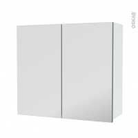 Armoire de salle de bains - Rangement haut - HELIA Blanc - 2 portes miroir - Côtés décors - L80 x H70 x P27 cm