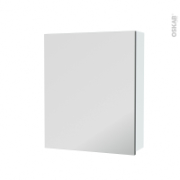 Armoire de toilette - Rangement haut - HELIA Blanc - 1 porte miroir - Côtés décors - L60 x H70 x P17 cm