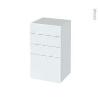 Meuble de salle de bains - Rangement bas - HELIA Blanc - 4 tiroirs - L40 x H70 x P37 cm