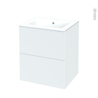 Meuble de salle de bains - Plan vasque NAJA - HELIA Blanc - 2 tiroirs - Côtés décors - L60,5 x H71,5 x P50,5 cm
