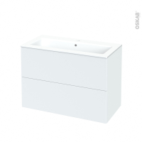 Meuble de salle de bains - Plan vasque NAJA - HELIA Blanc - 2 tiroirs - Côtés décors - L100,5 x H71,5 x P50,5 cm