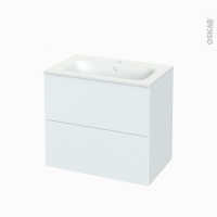 Meuble de salle de bains - Plan vasque NEMA - HELIA Blanc - 2 tiroirs - Côtés décors - L80.5 x H71.5 x P50,6 cm