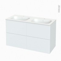 Meuble de salle de bains - Plan double vasque NEMA - HELIA Blanc - 4 tiroirs - Côtés décors - L120,5 x H71,5 x P50,6 cm