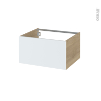 Meuble de salle de bains - Rangement bas - HELIA Blanc - 1 tiroir - Côtés HOSTA Chêne prestige - L60 x H35 x P50 cm