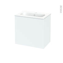 Meuble de salle de bains - Plan vasque REZO - HELIA Blanc - 1 porte - Côtés décors - L60,5 x H58,5 x P40,5 cm