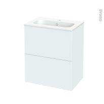 Meuble de salle de bains - Plan vasque REZO - HELIA Blanc - 2 tiroirs - Côtés décors - L60,5 x H71,5 x P40,5 cm