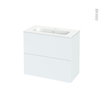 Meuble de salle de bains - Plan vasque REZO - HELIA Blanc - 2 tiroirs - Côtés décors - L80.5 x H71.5 x P40.5 cm