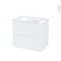 Meuble de salle de bains - Plan vasque VALA - HELIA Blanc - 2 tiroirs - Côtés décors - L80.5 x H71.2 x P50.5 cm
