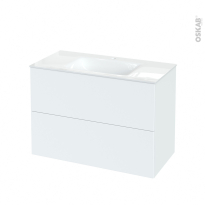 Meuble de salle de bains - Plan vasque VALA - HELIA Blanc - 2 tiroirs - Côtés décors - L100,5 x H71,2 x P50,5 cm