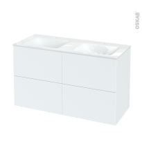 Meuble de salle de bains - Plan double vasque VALA - HELIA Blanc - 4 tiroirs - Côtés décors - L120,5 x H71,2 x P50,5 cm