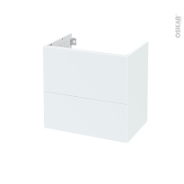Meuble de salle de bains - Sous vasque - HELIA Blanc - 2 tiroirs - Côtés décors - L60 x H57 x P40 cm