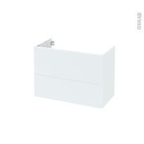Meuble de salle de bains - Sous vasque - HELIA Blanc - 2 tiroirs - Côtés décors - L80 x H57 x P40 cm