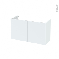 Meuble de salle de bains - Sous vasque - HELIA Blanc - 2 portes - Côtés décors - L100 x H57 x P40 cm
