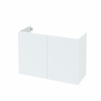 Meuble de salle de bains - Sous vasque - HELIA Blanc - 2 portes - Côtés décors - L100 x H70 x P40 cm