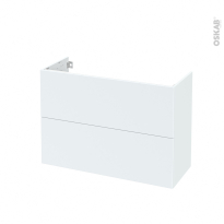 Meuble de salle de bains - Sous vasque - HELIA Blanc - 2 tiroirs - Côtés décors - L100 x H70 x P40 cm
