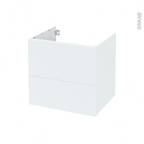 Meuble de salle de bains - Sous vasque - HELIA Blanc - 2 tiroirs - Côtés décors - L60 x H57 x P50 cm