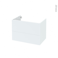 Meuble de salle de bains - Sous vasque - HELIA Blanc - 2 tiroirs - Côtés décors - L80 x H57 x P50 cm